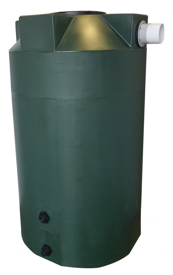 Dark Green 125 gallon poly rainwater harvesting tank