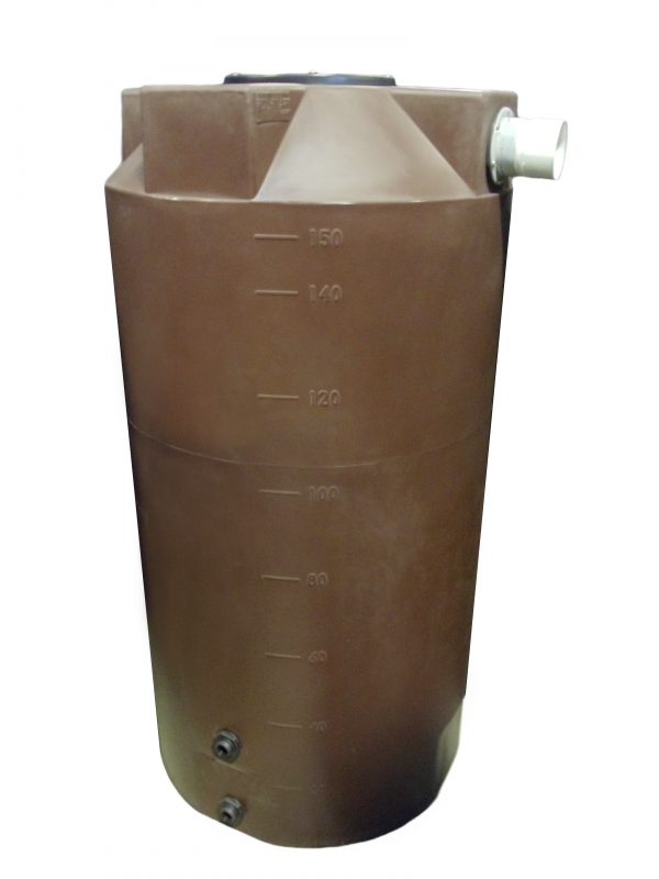 Dark Brown 150 gallon poly rainwater harvesting tank
