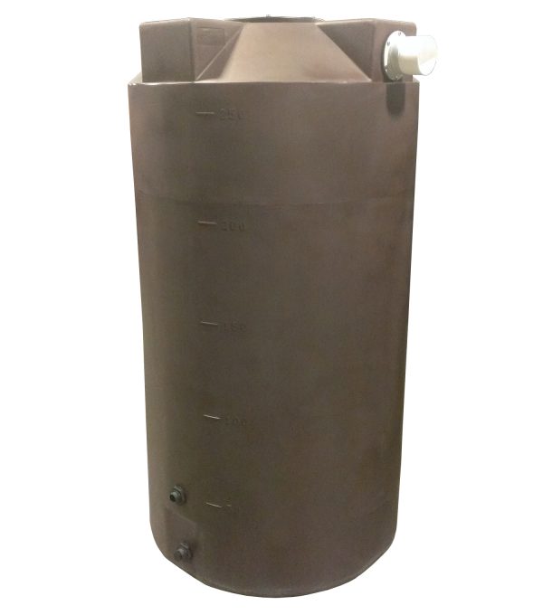 Dark Brown 250 gallon polyethylene rainwater harvesting tank